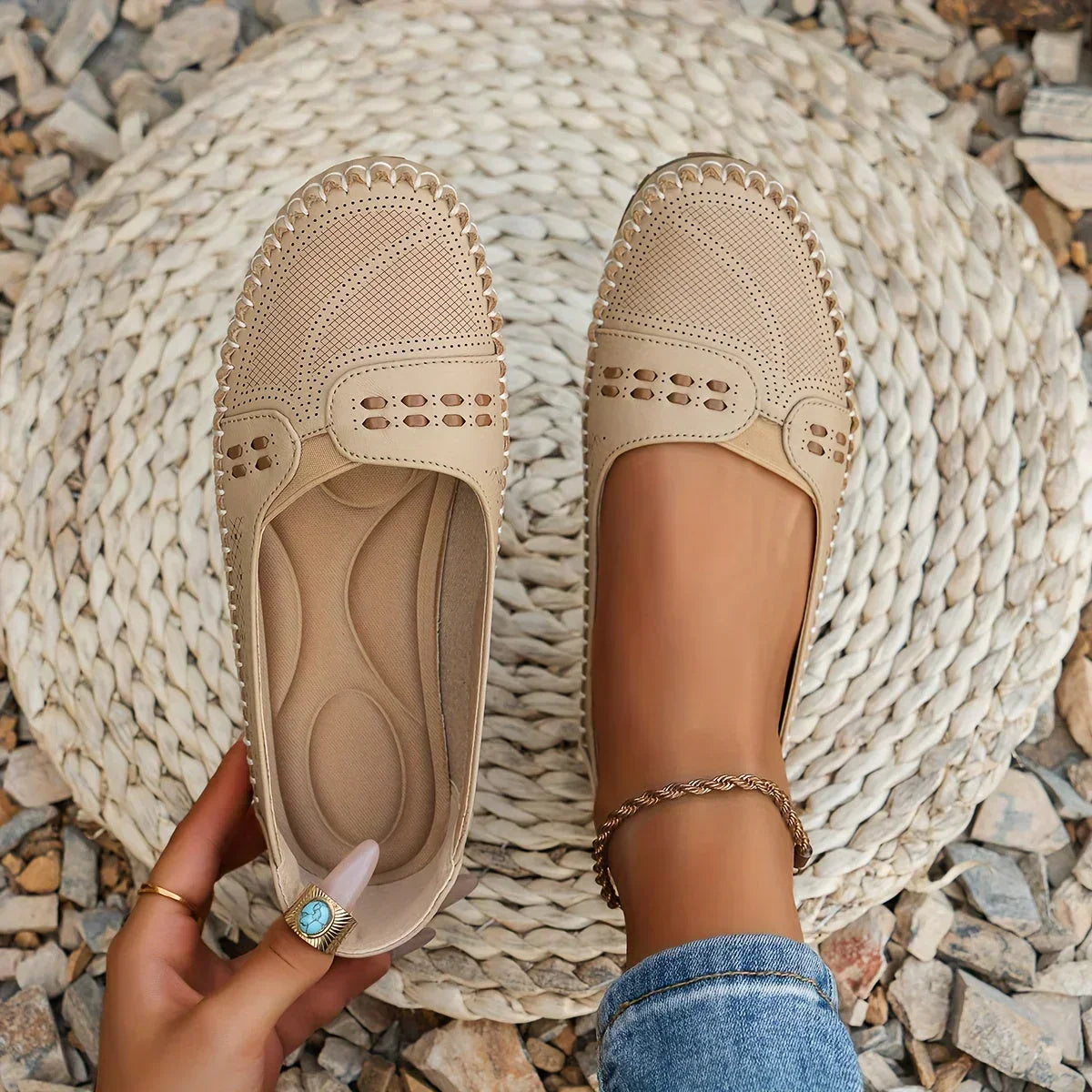 Women's Perforated Leather Slip-On Loafers for Effortless Summer Style | Koossa