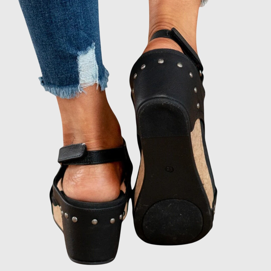 Women's Cushioned Wedge Sandals with Adjustable Buckle Strap in Beige, Black & Brown | Perfect for Warm-Weather Comfort and All-Day Support | Koossa