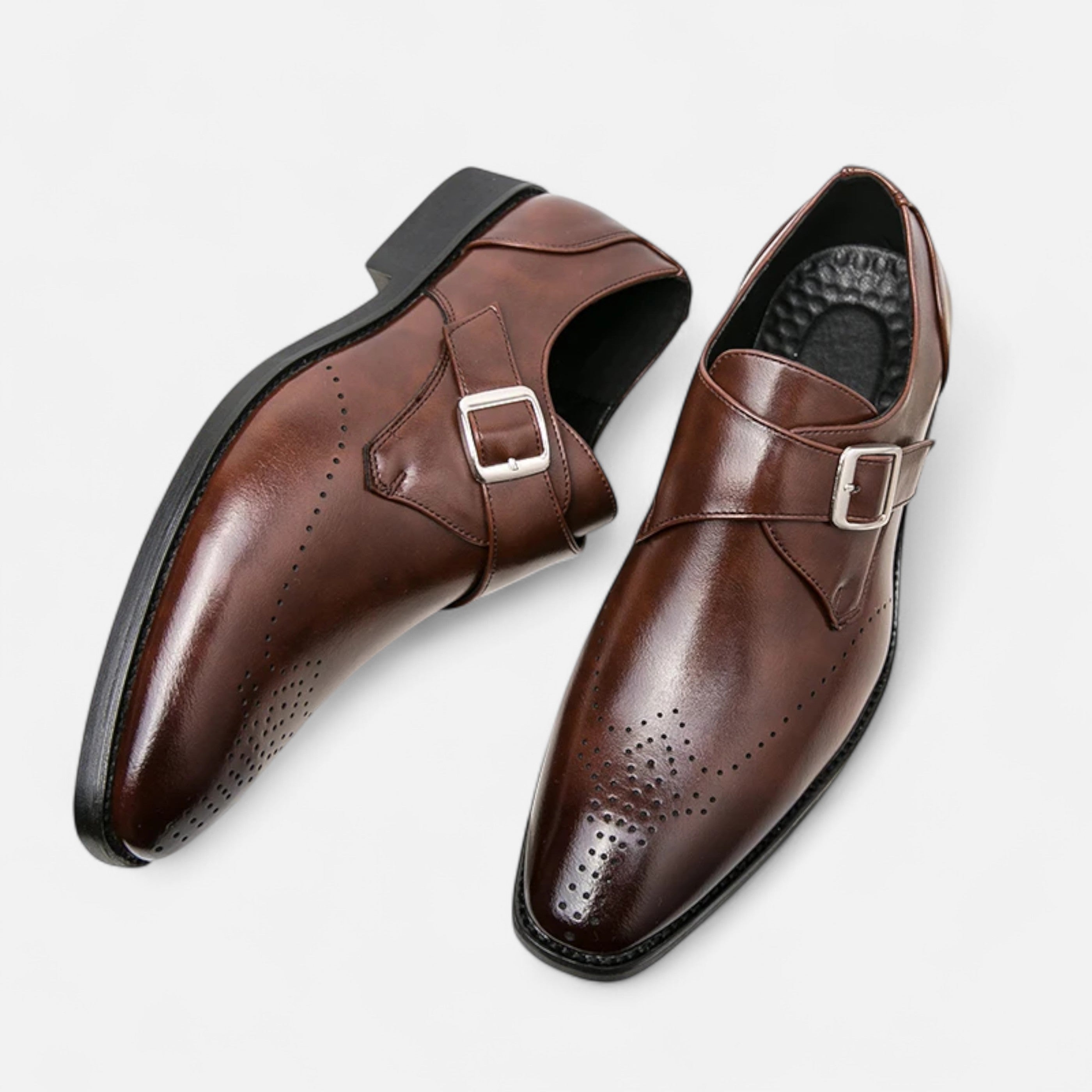 Single Monk Strap Formal Shoes in Black and Brown for Weddings and Business | Classic Buckle Fastening Dress Shoes with Subtle Brogue Detailing | Men's Premium Leather-Look Footwear | Koossa