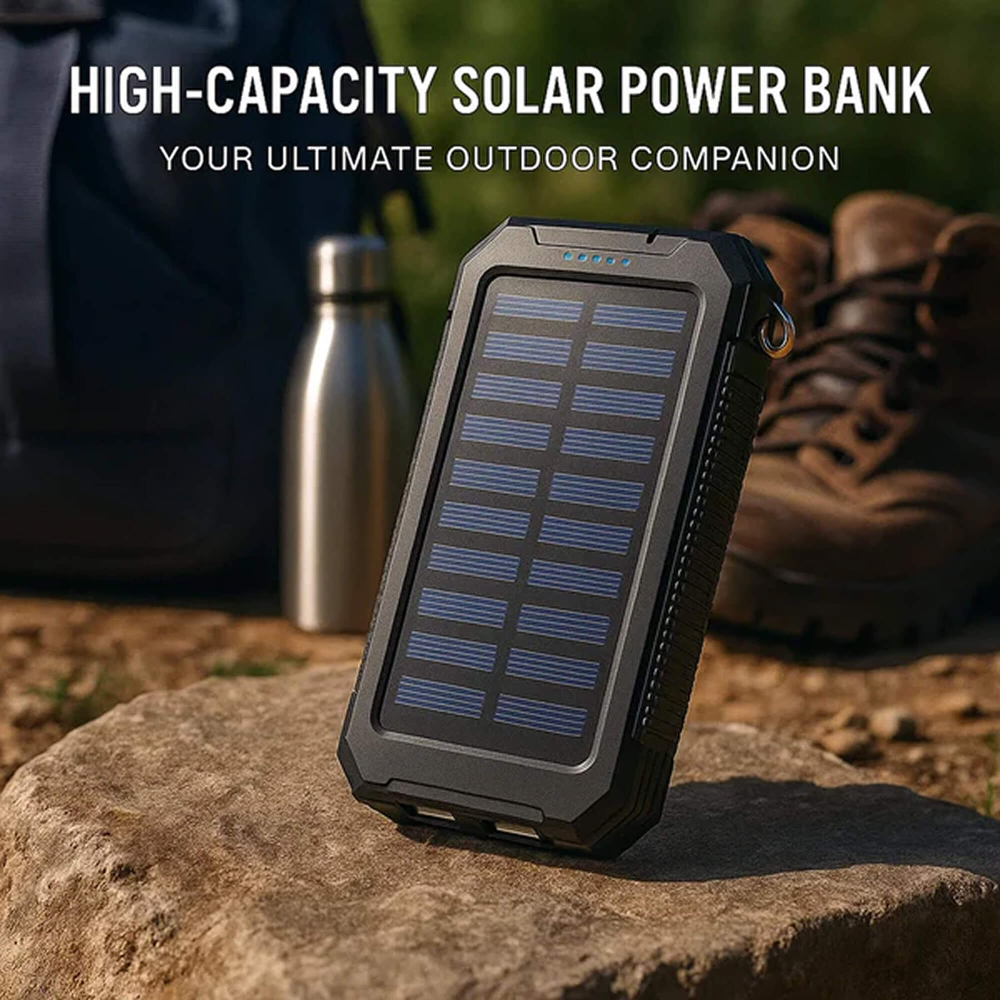 Batterie Externe Solaire 500000mAh Étanche Double USB avec Lampe LED pour Camping Randonnée Urgences Plein Air | Koossa