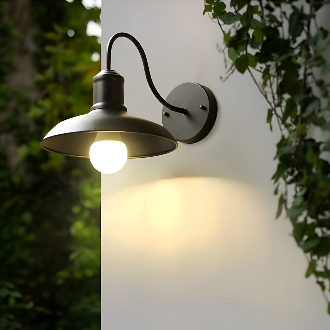 Applique murale extérieure industrielle en fer noir 37 cm avec LED pour éclairage façade jardin terrasse moderne | Koossa