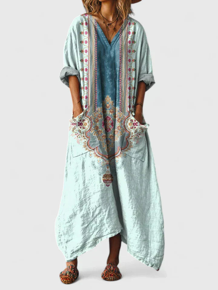 Women's Oversized Pocket Dress with Embroidery Detail – Relaxed Everyday Cotton Dress with Feminine Detailing | Koossa