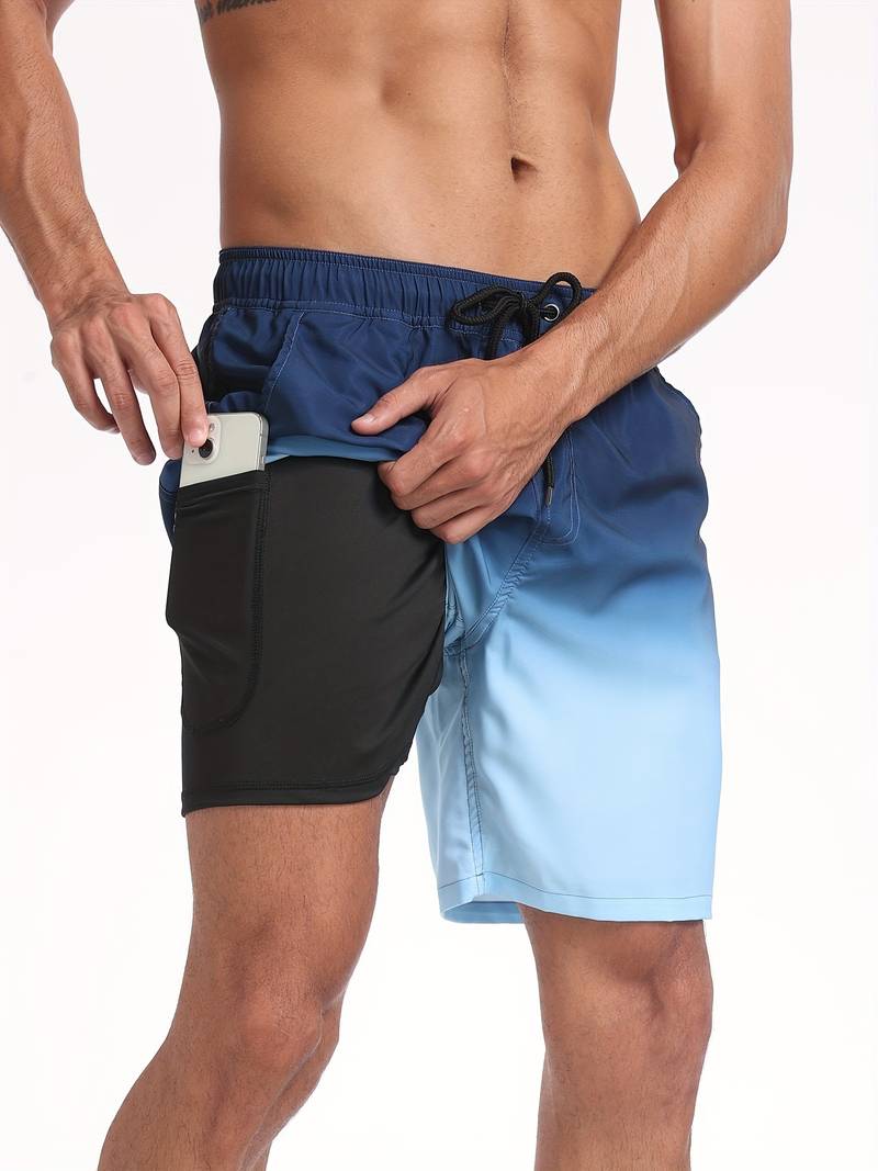 Men's Quick-Dry Swim Shorts in Lightweight Fabric | Relaxed Fit Mid-Thigh Beach Trunks with Elasticated Drawstring Waist and Side Pockets for Holiday Swimming Pool Summer | Koossa