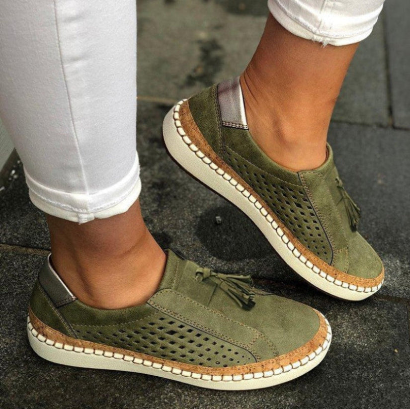 Women's Perforated Slip-On Shoes in Breathable Fabric Lightweight Everyday Walking Loafers with Cushioned Sole Comfortable Travel Footwear | Koossa