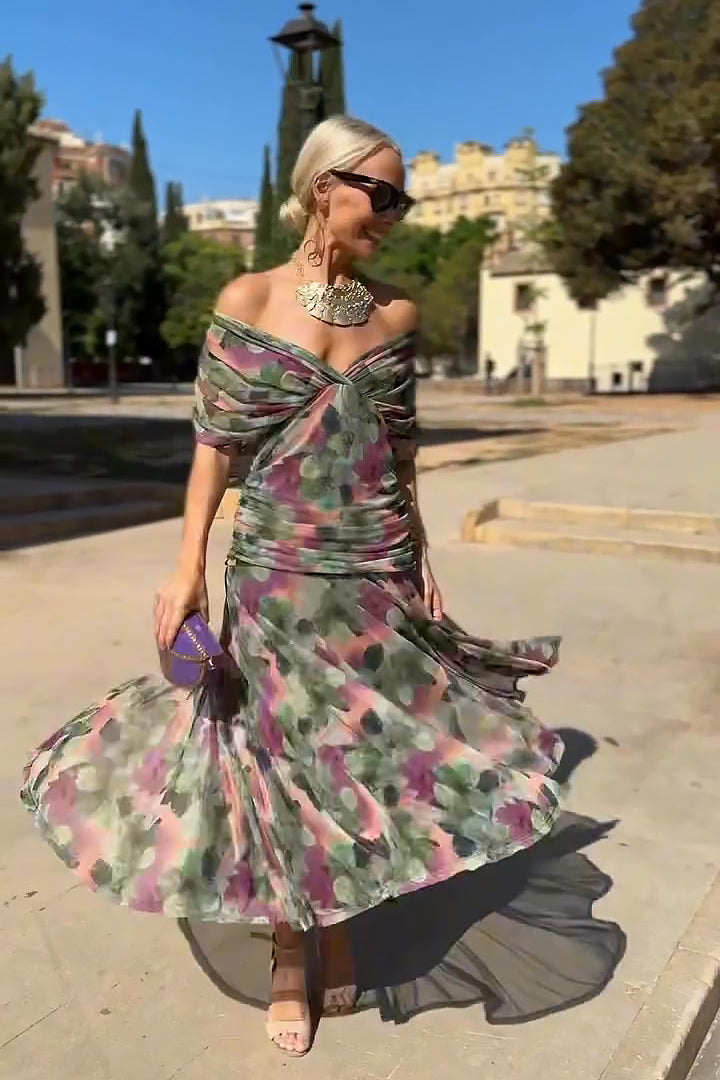 Women's V-Neck Gradient Maxi Dress Emerald Green Multi Colour Pleated Evening Gown Special Occasions Flowing Silhouette Party Formal Occasion Wear | Koossa