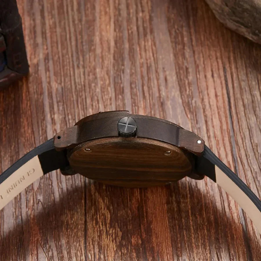 Men's Wooden Watch with Leather Strap — Classic Timepiece with Compass for Everyday Elegance | Koossa