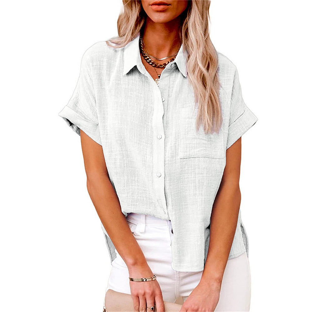 Women's Relaxed Cotton-Linen Blouse – Short Sleeve Shirt for Summer Days & Casual Elegance | Koossa