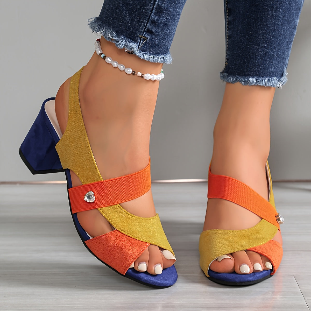 Women's Cushioned Block Heel Court Shoes in Black, Sky Blue & Tangerine – Supportive Orthopedic Footbed for All-Day Comfort | Koossa