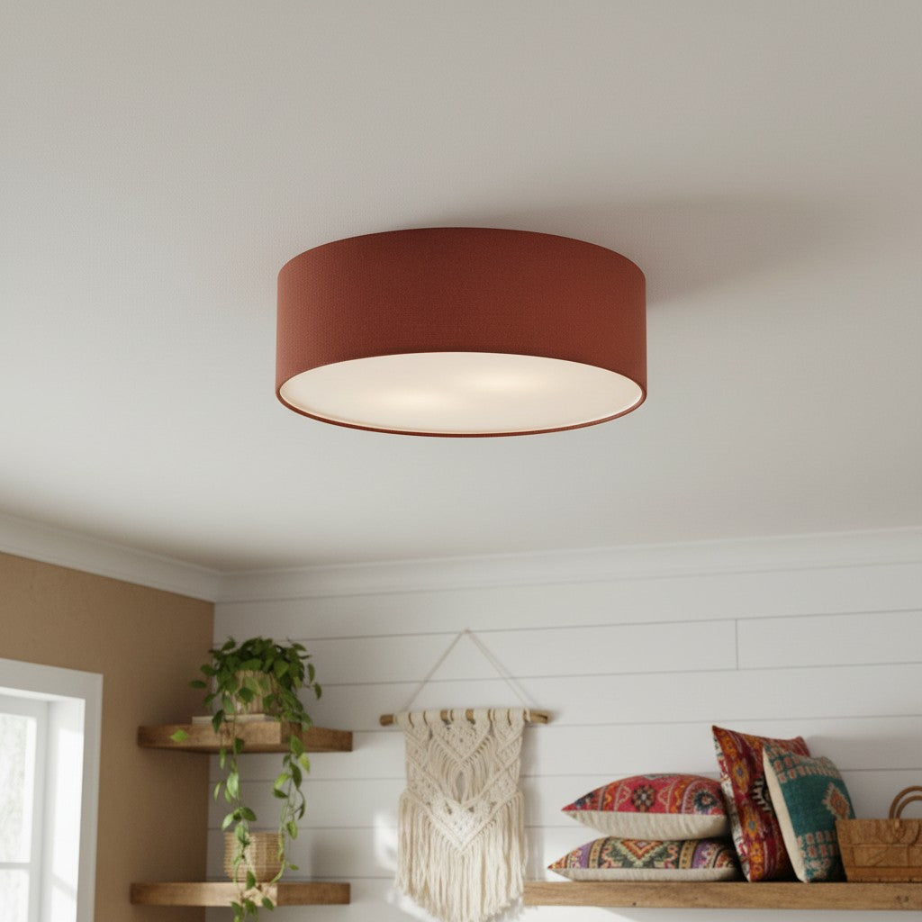 Flush Mount Drum Shade Ceiling Light with Fabric Shade for Entryway, Hallway, Bedroom, Dining Room, Kitchen | Lonoma