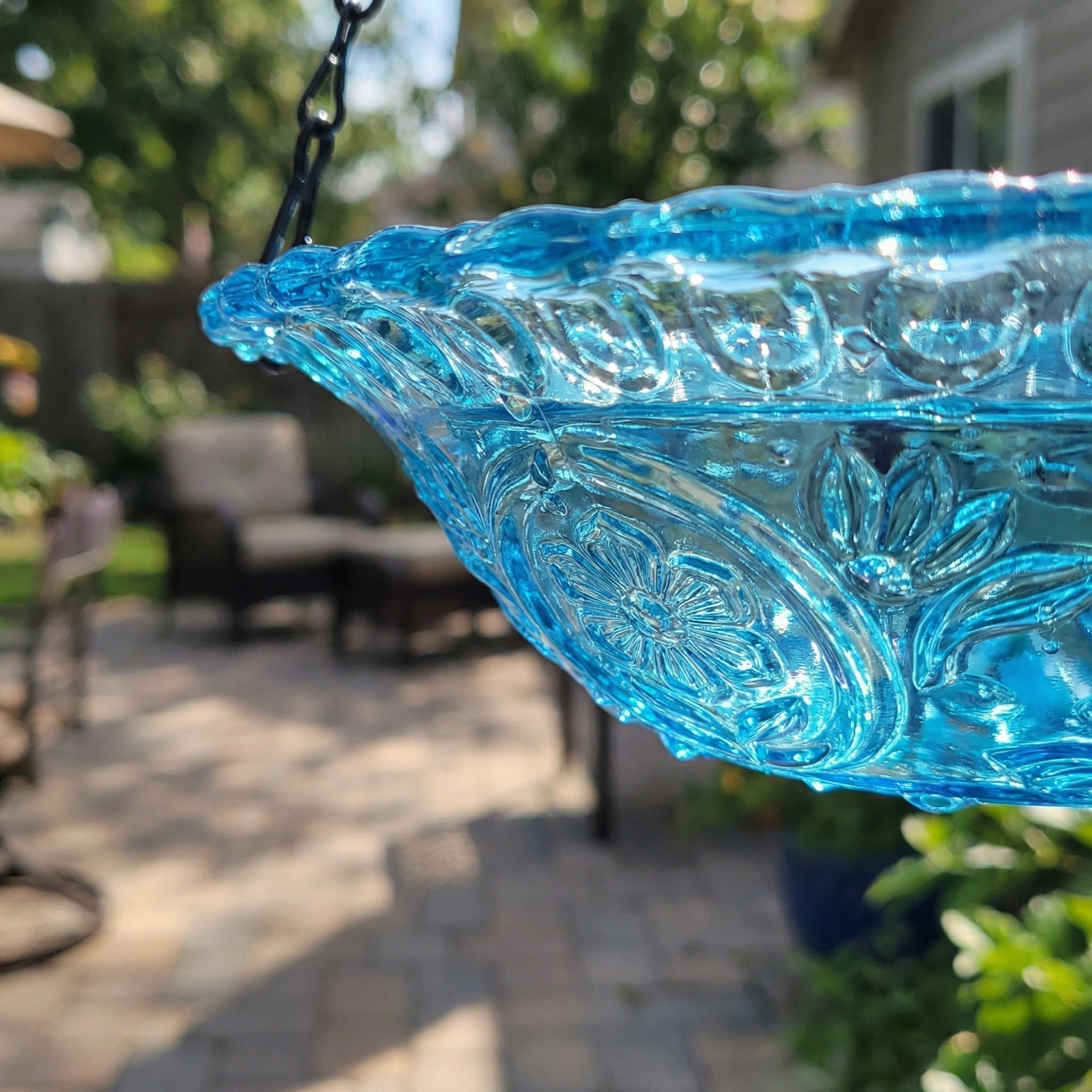 Fontaine à oiseaux suspendue solaire deux vasques verre Ø 25,5 cm cascade automatique jardin terrasse | Koossa