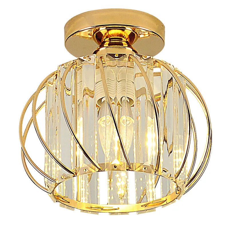 Crystal Ceiling Light Fixture Metal Frame Black Gold Finish LED Flush Mount for Bedroom Living Room Hallway Entryway Modern Home Lighting | Lonoma