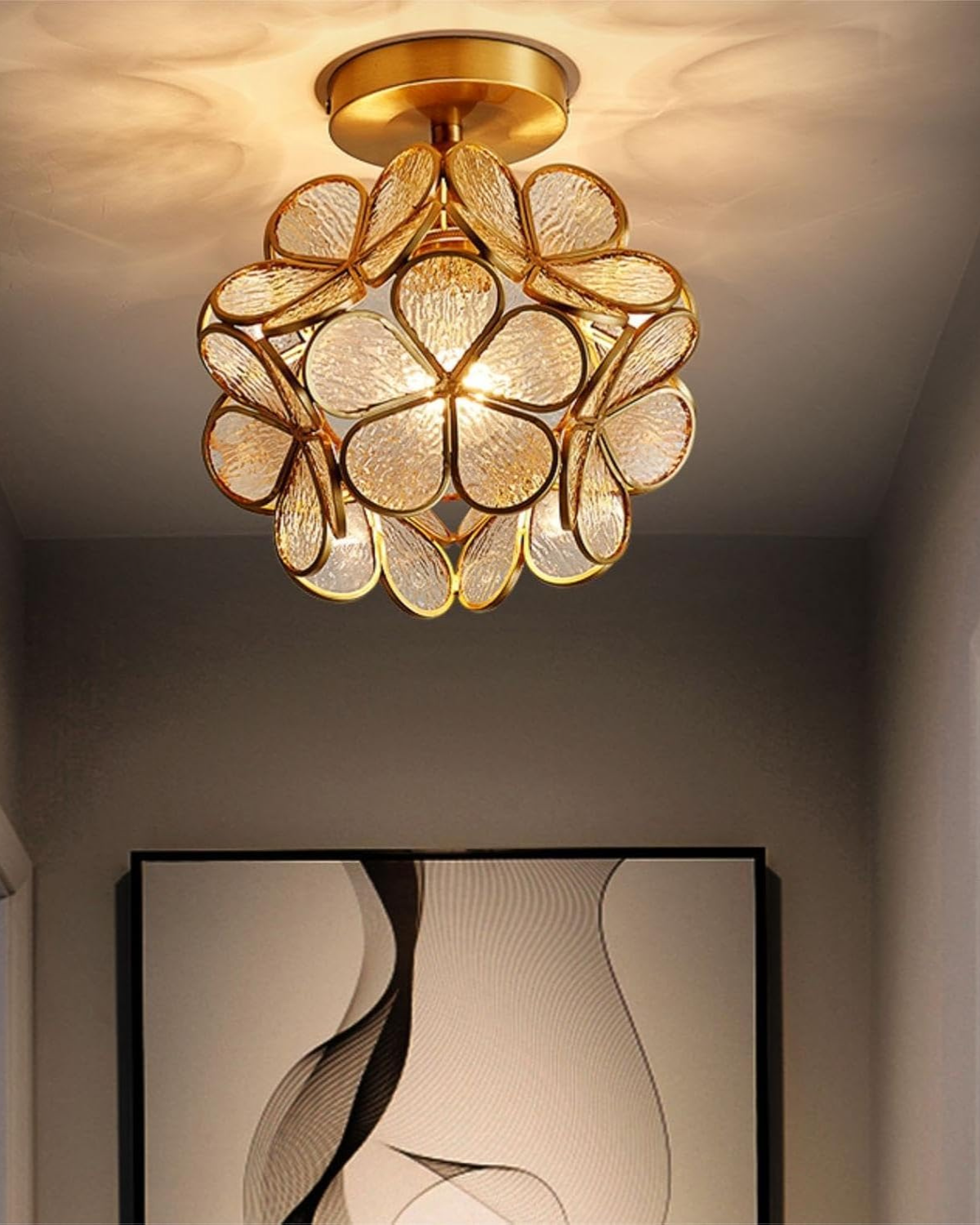 Flower Ceiling Light Flush Mount 8-Inch Gold & Acrylic LED Fixture for Bedroom Hallway Living Room Entry Modern Floral Design | Lonoma