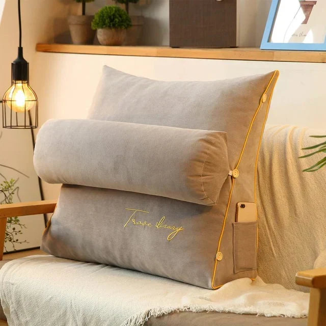 Triangular Back Support Cushion with Side Pocket for Bed and Couch – Ergonomic Wedge Pillow for Reading, TV Watching, Lumbar & Neck Relief | Lonoma