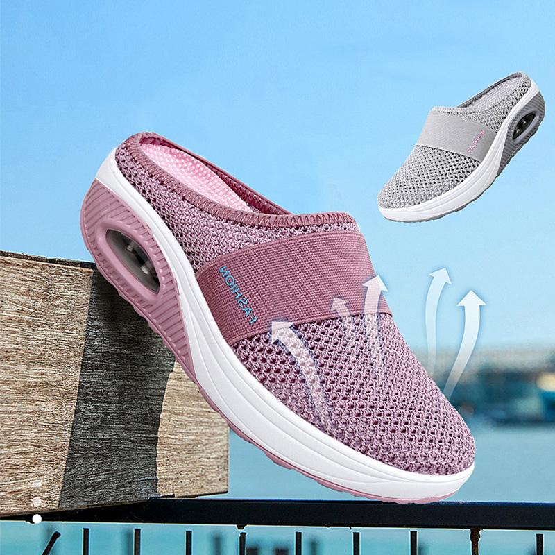 Women's Cushioned Orthopaedic Walking Trainers — Breathable Mesh Slip-On Shoes with Air Cushion Support | Koossa
