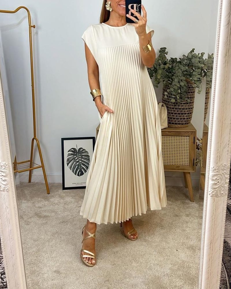Women's Sleeveless Pleated Midi Dress in Soft Jersey Fabric for Daywear & Evenings | Koossa