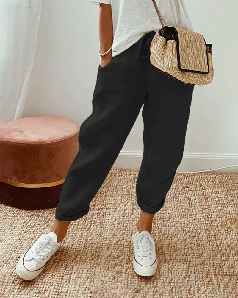 Women's Relaxed Linen Trousers — Elegant Wide-Leg Trousers for Summer & Holiday Wear in Classic Colours | Koossa