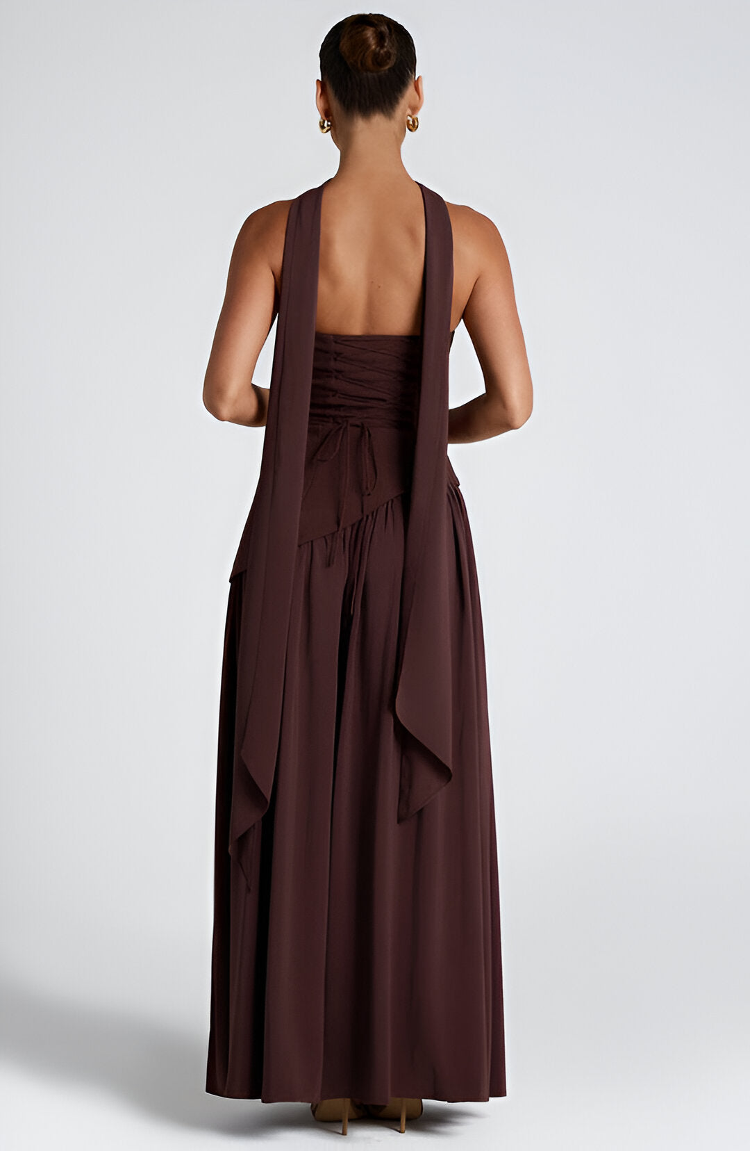 Women's Backless Maxi Dress with Delicate Straps — Elegant Evening Dress for Summer Occasions & Special Events | Koossa