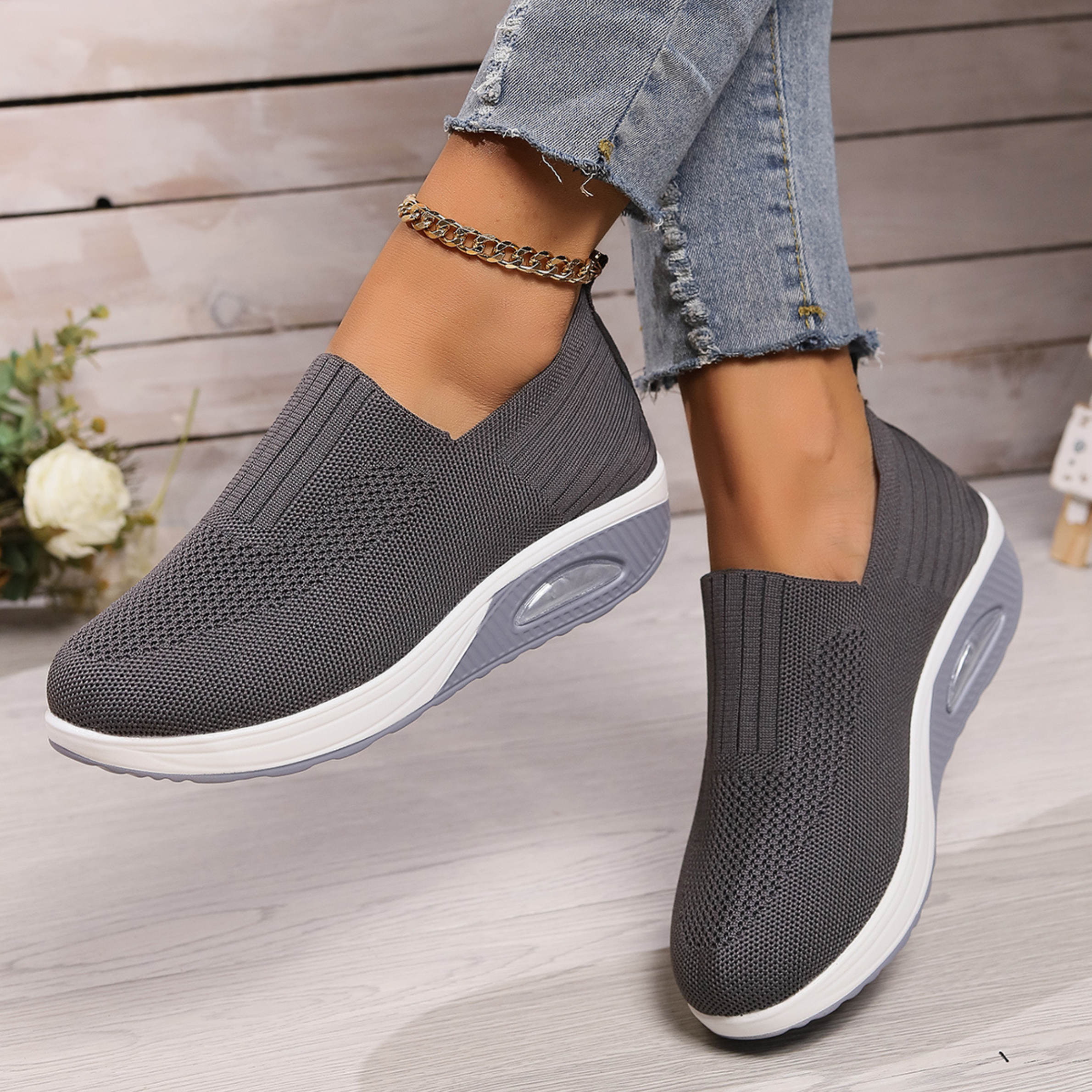 Women's Slip-On Wedge Trainers with Stretch Mesh Upper — Comfortable Everyday Trainers for Active Casual Wear | Koossa
