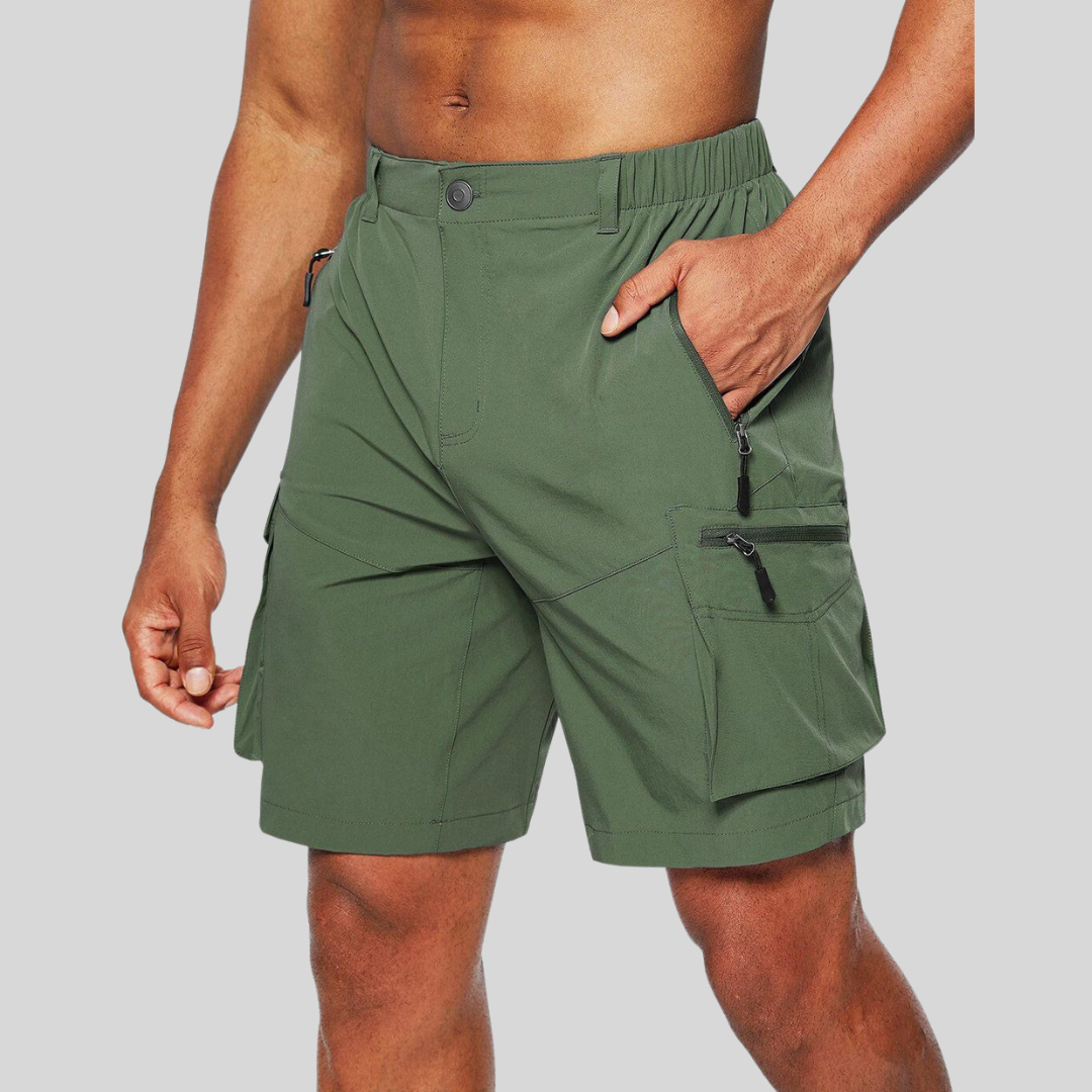 Men's Cargo Shorts with Zip Pockets Grey Black Khaki Relaxed Fit Casual Summer Wear | Koossa