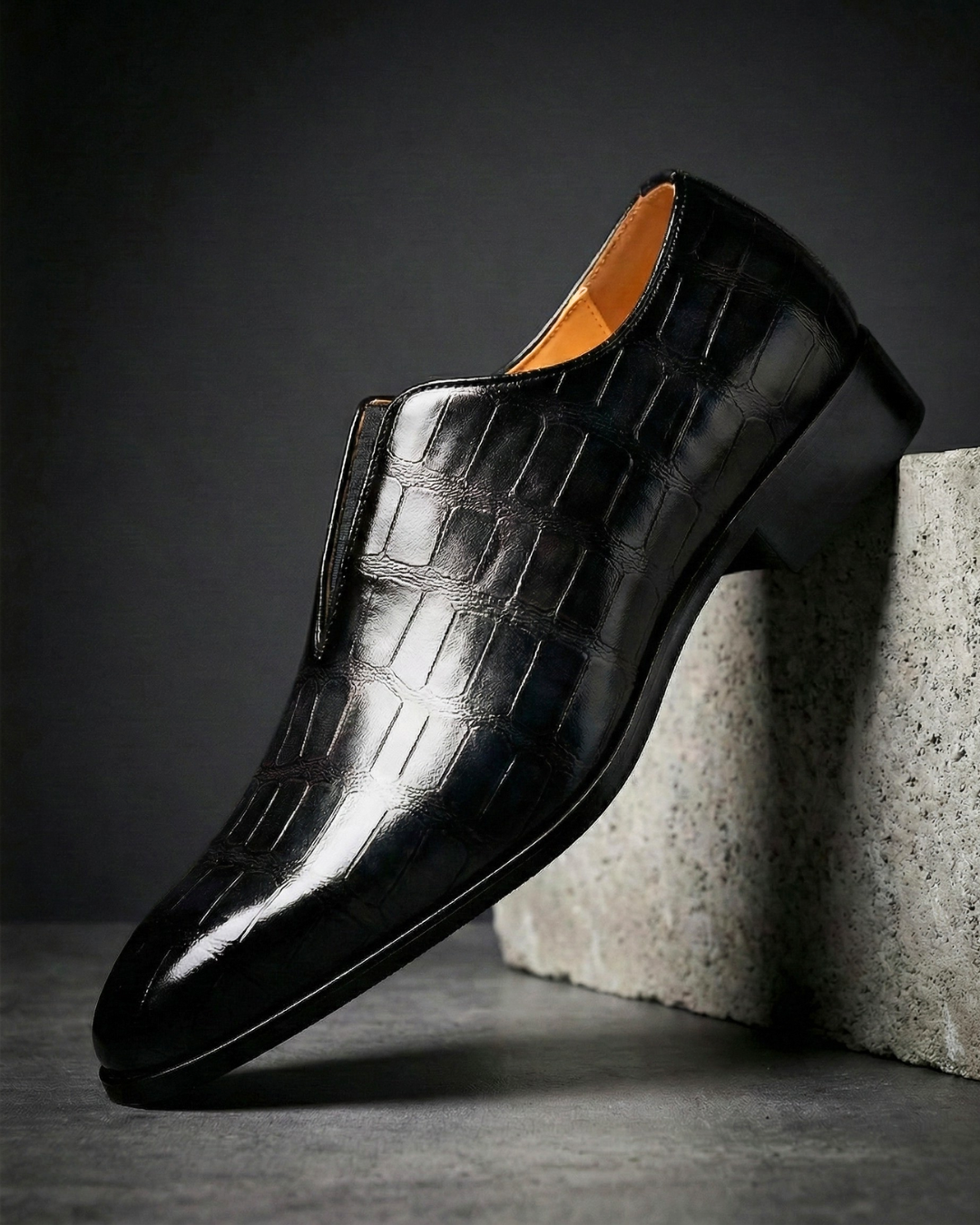 Men's Leather Loafers with Embossed Crocodile Texture – Slip-On Dress Shoes for Office, Business & Formal Occasions | Lonoma