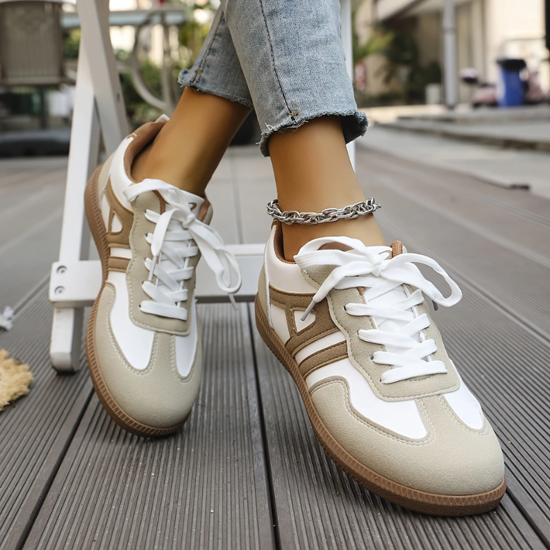 Women's Wide-Toe Box Leather Trainers in White and Brown for Everyday Comfort and Natural Foot Movement | Koossa
