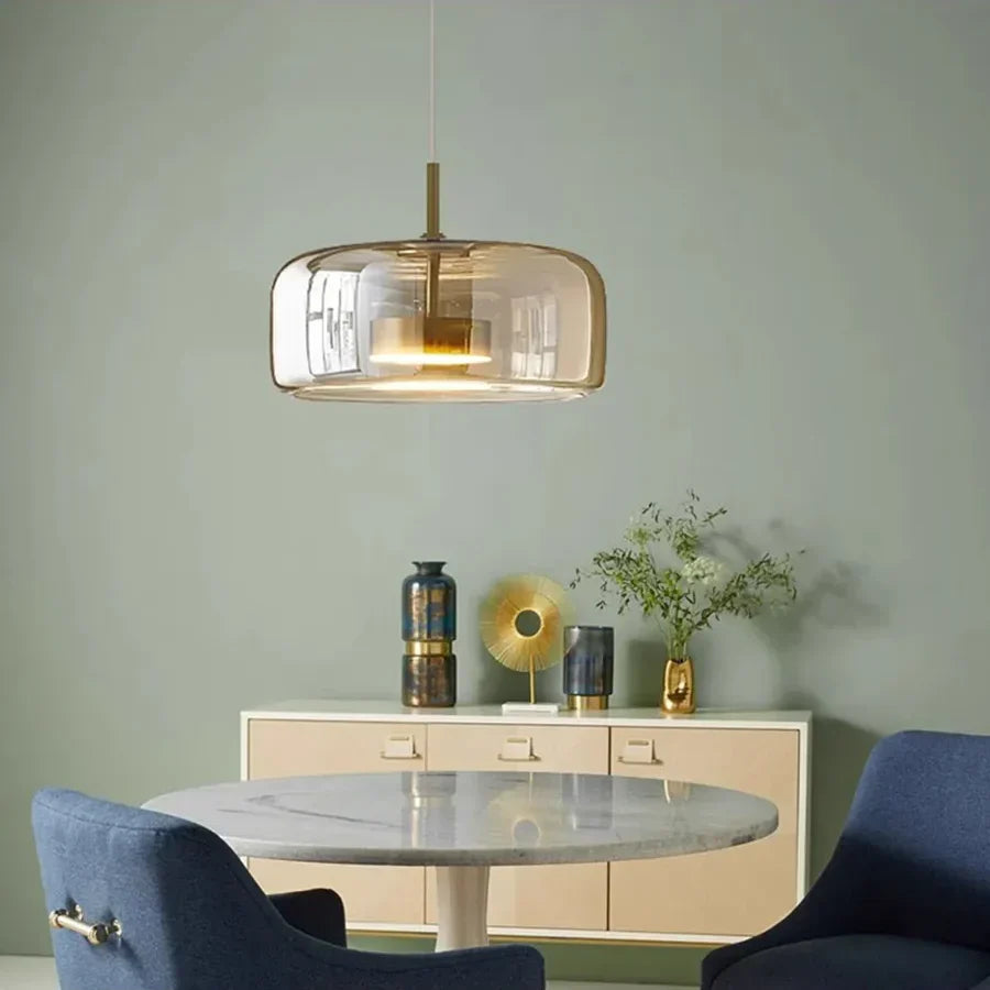 Glass Pendant Light, Adjustable Height Hanging Lamp in Cognac or Smoke Gray for Kitchen Island, Dining Table, Bedroom, Modern Nordic Decor | Lonoma