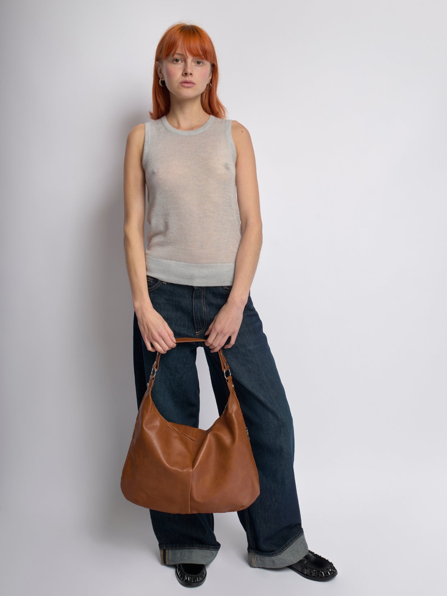Slouchy Hobo Bag in Vegan Leather with Metal Ring Details – Spacious Everyday Shoulder Bag with Zip Compartments | Koossa