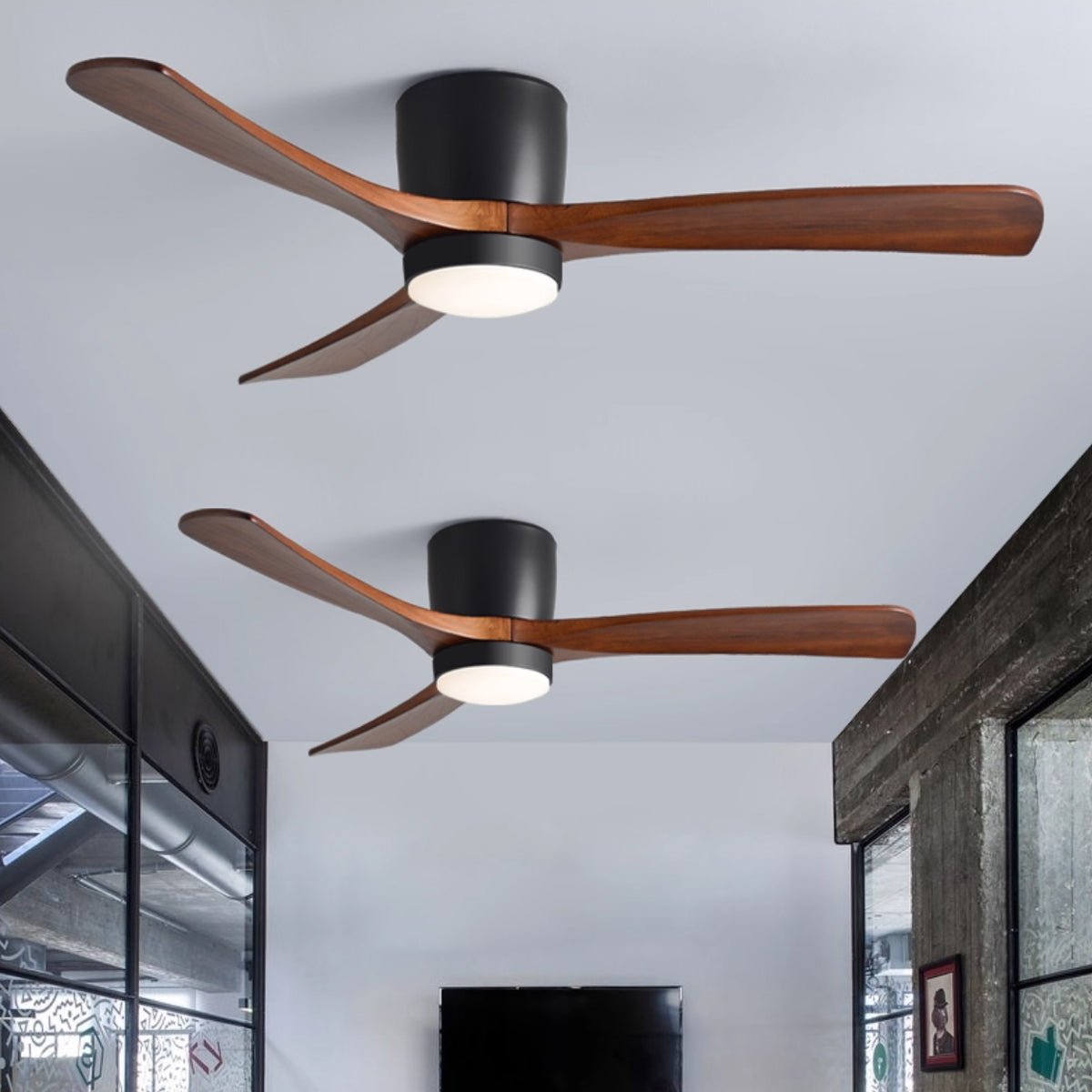 Ventilateur de plafond lumineux lames bois naturel design nordique silencieux économe chambre salon moderne | Koossa