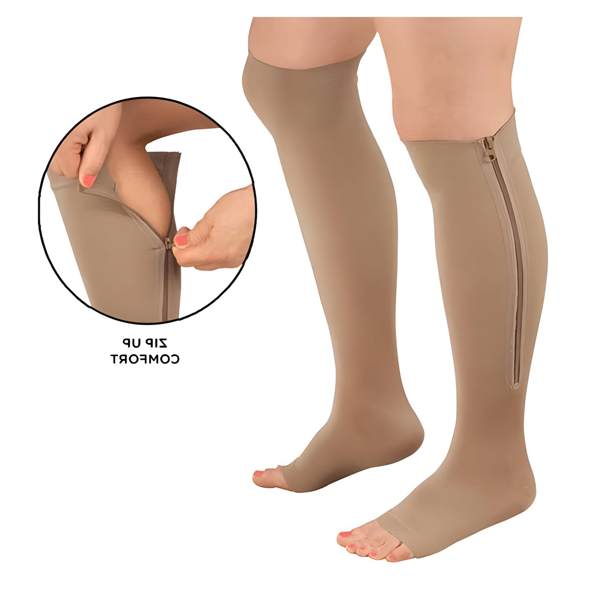 Open-Toe Compression Socks with Zipper, Knee High 20-30 mmHg Firm Support Stockings for Women and Men, Standing, Travel, Work | Lonoma