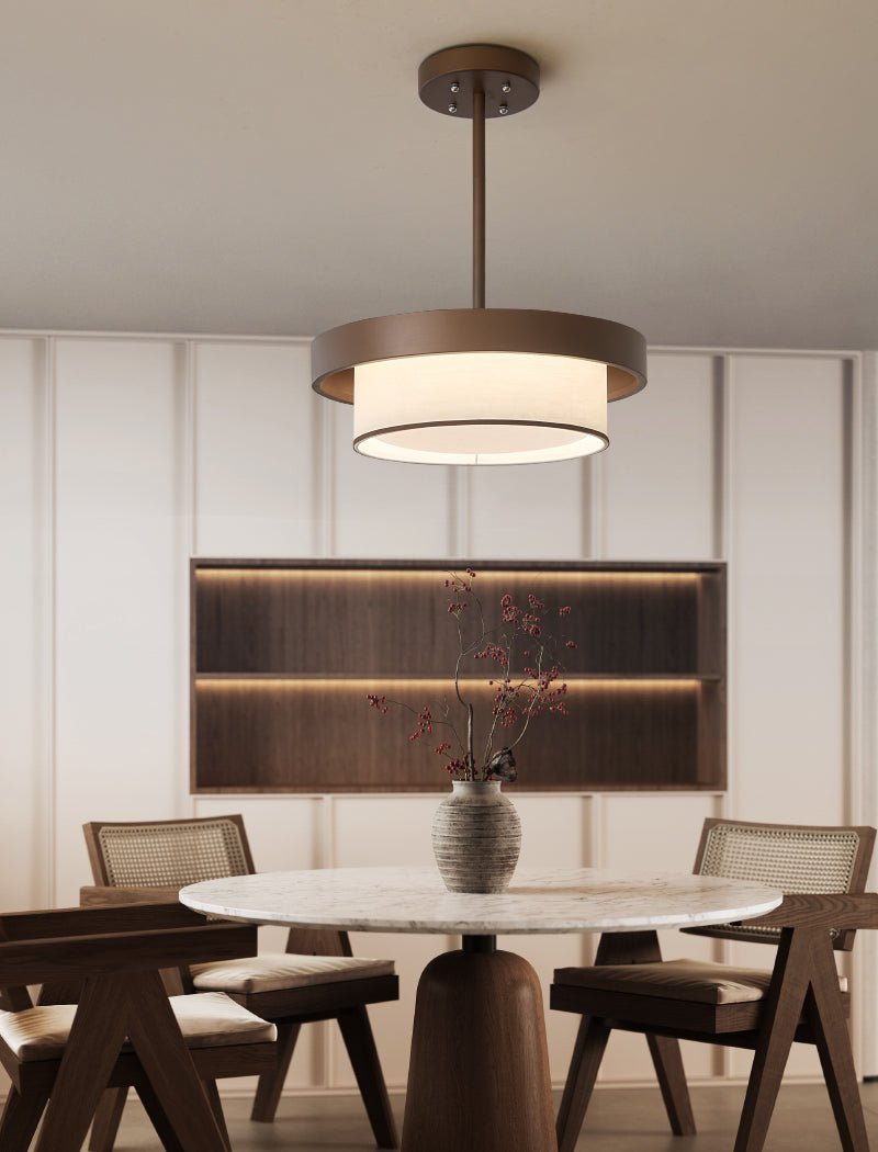 Layered Fabric Ring Pendant Light Bronze Frame LED Indoor Ceiling Fixture for Dining Entryway | Lonoma