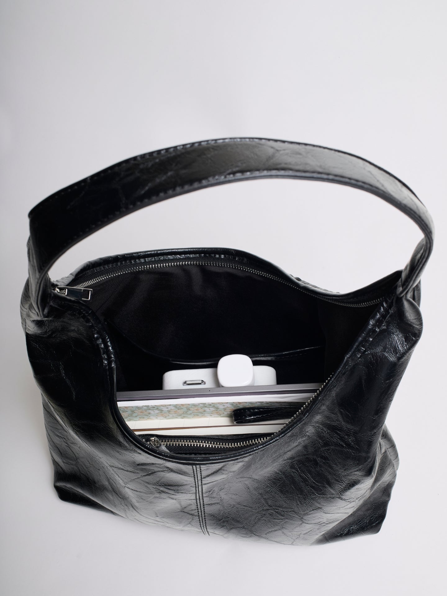 Soft Leather-Effect Tote Bag in Black with Matching Pouch | Spacious Everyday Shoulder Bag with Compartments | Koossa