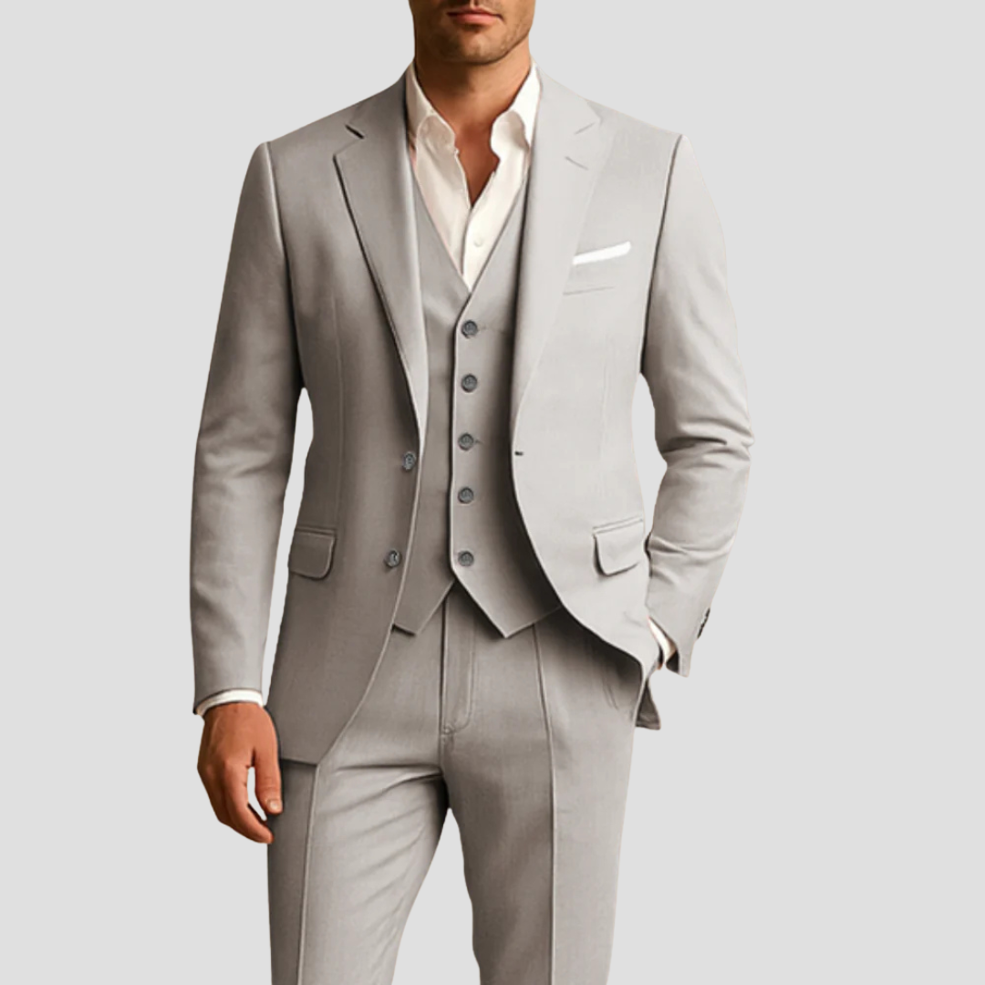 Three-Piece Tailored Suit | Single-Breasted Blazer, Waistcoat & Trousers | Formal & Wedding Attire for Gentlemen | Classic Slim Silhouette in Six Elegant Shades | Koossa