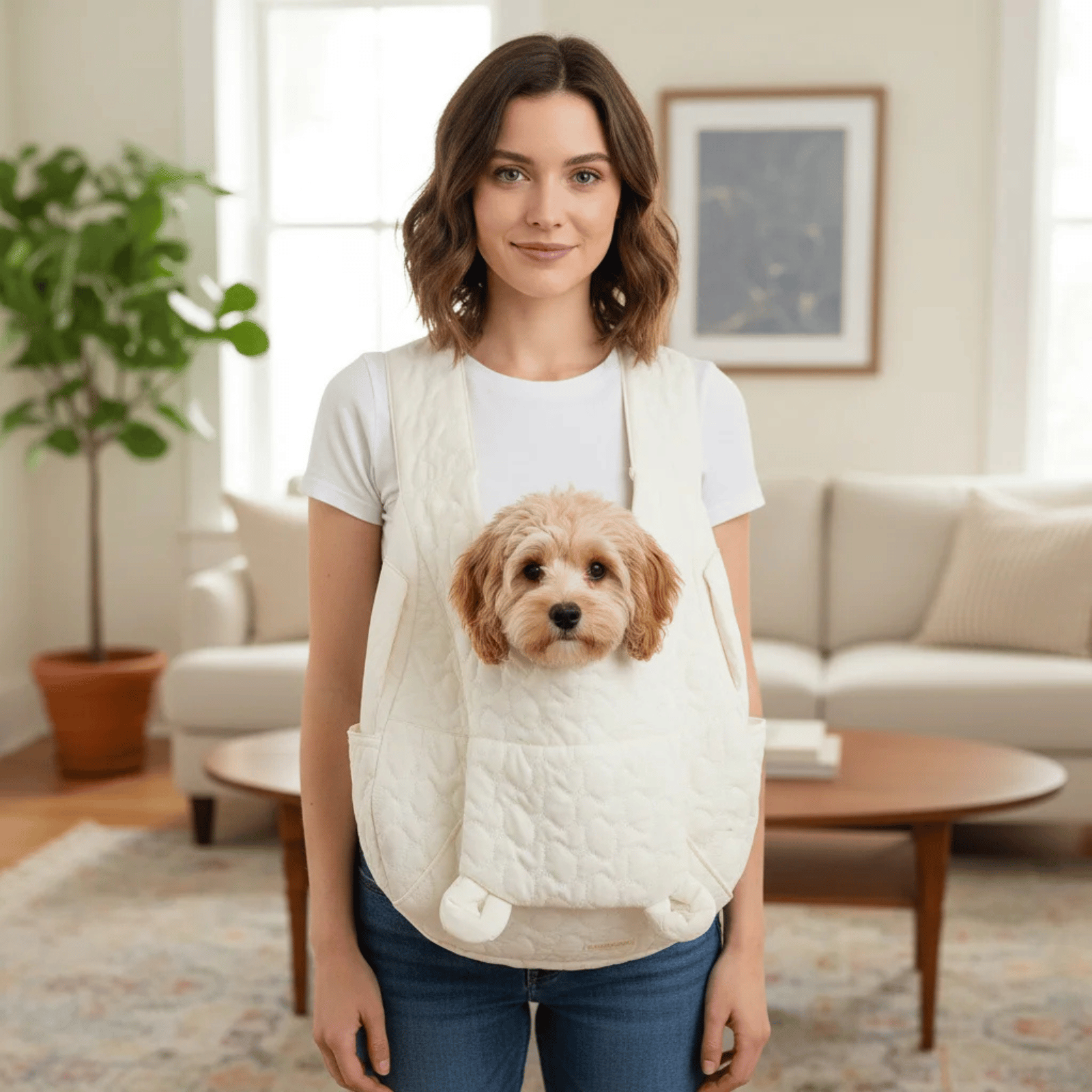 Dog Front Carrier Quilted Cotton Breathable 45x45x17cm Hands-Free Sling Small Dog Cat Travel Pouch Adjustable Straps | Koossa