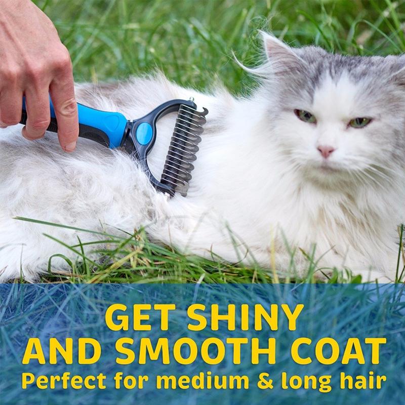 Pet Dematting Comb for Dogs & Cats — Dual-Sided Undercoat Rake with Safe Rounded Teeth for Shedding Control & Tangle Removal | Lonoma