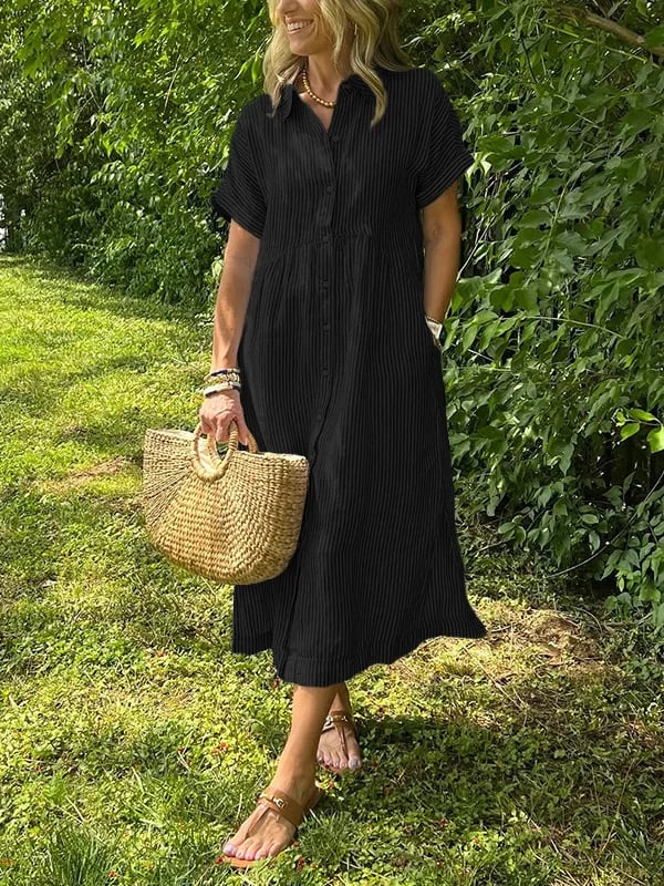 Women's Cotton Maxi Shirt Dress with Button Front and Classic Collar – Elegant Summer Dress for Everyday Occasions | Koossa