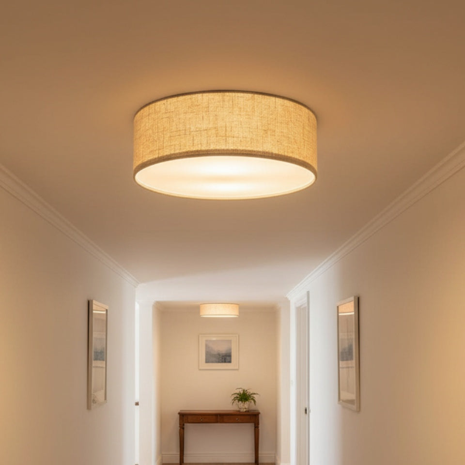 Flush Mount Drum Shade Ceiling Light with Fabric Shade for Entryway, Hallway, Bedroom, Dining Room, Kitchen | Lonoma