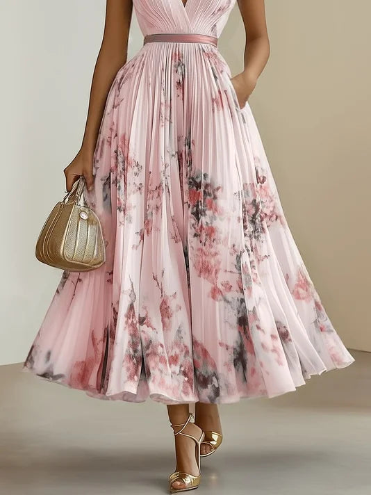 Women's Sleeveless Wrap Maxi Dress with V-Neckline in Soft Pastel Tones for Garden Parties and Summer Occasions | Koossa