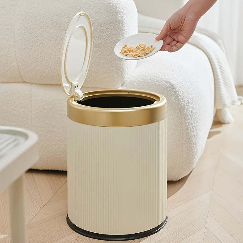 Corbeille ovale double compartiment couvercle pression mat détail doré salle de bains bureau dressing | Koossa