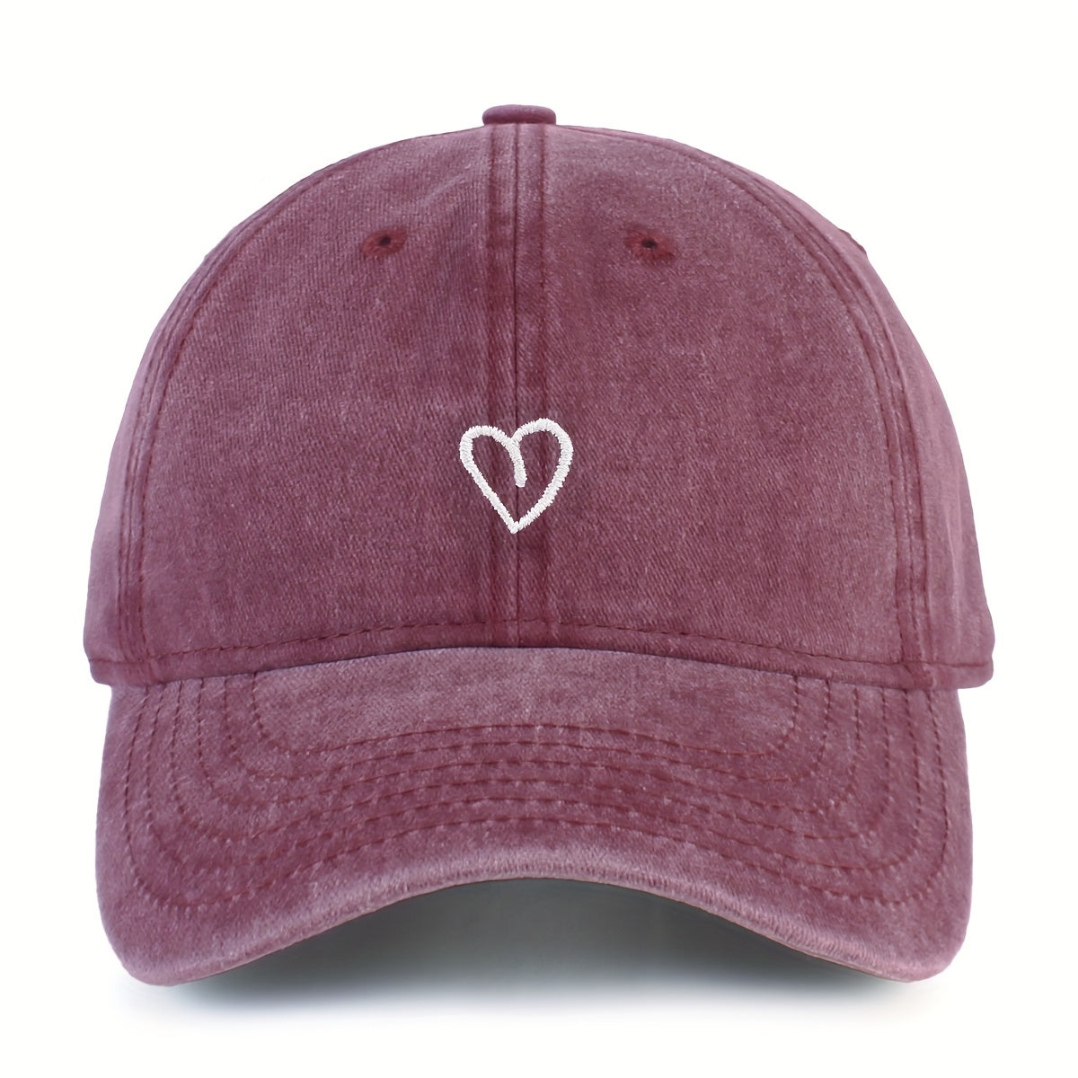 Women's Adjustable Baseball Cap, Washed Cotton Hat with Embroidered Heart, Breathable Summer Sun Hat for Casual Outdoor Wear | Lonoma