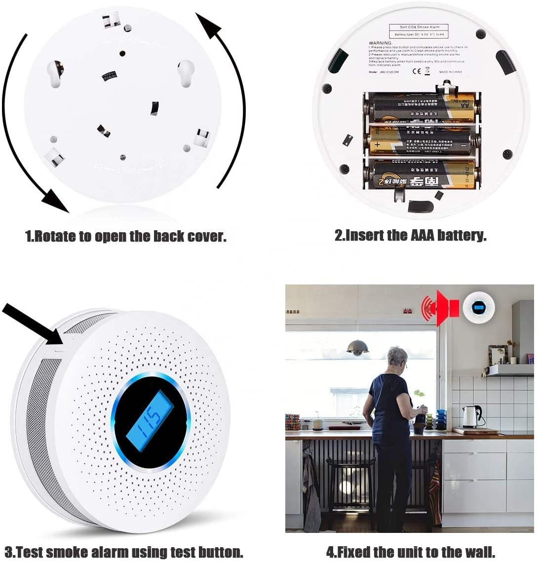 2-in-1 Smoke & Carbon Monoxide Detector — Home Safety Alarm with Dual Protection & Long Battery Life | Koossa