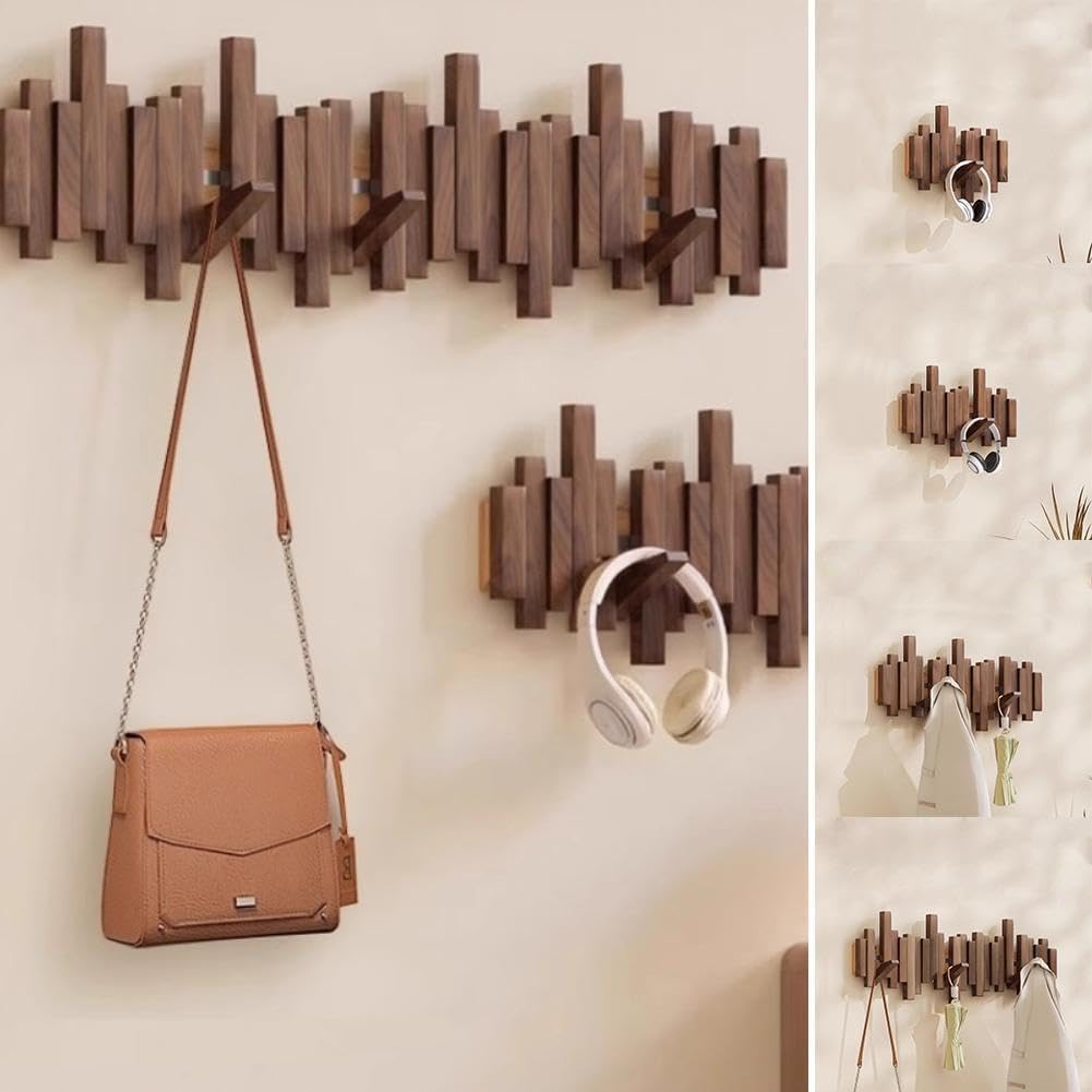 Patère murale pliante à crochets magnétiques en bois naturel pour entrée organisée pratique et gain de place | Koossa