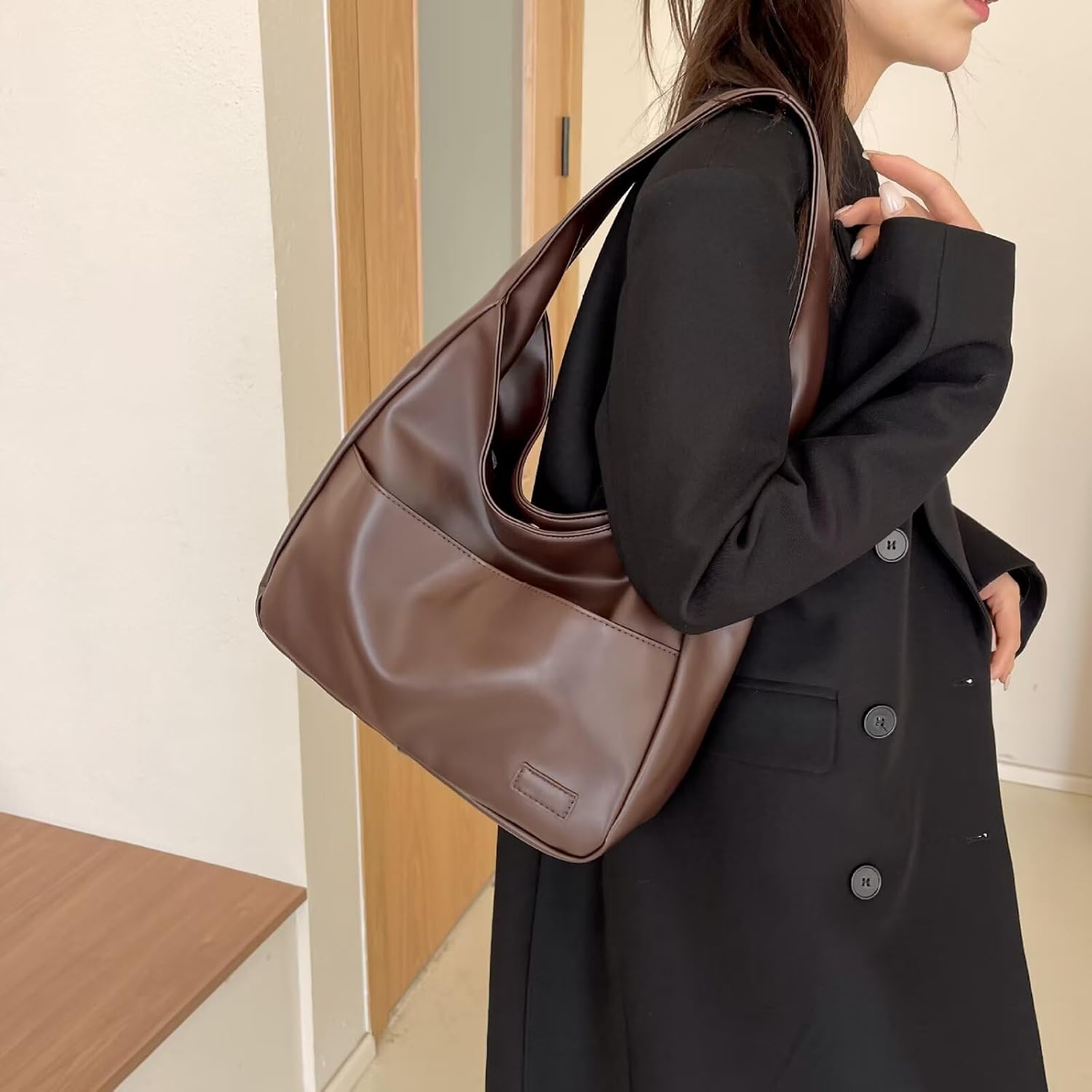 Soft Faux Leather Shoulder Bag in Contemporary Minimalist Silhouette for Work and Weekend Styling | Koossa