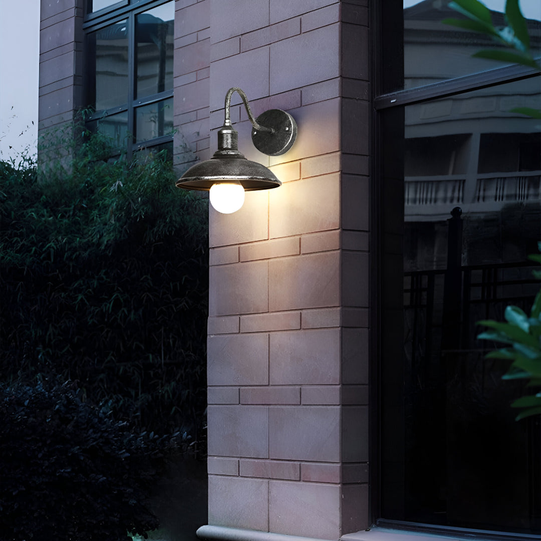 Applique murale extérieure industrielle en fer noir 37 cm avec LED pour éclairage façade jardin terrasse moderne | Koossa