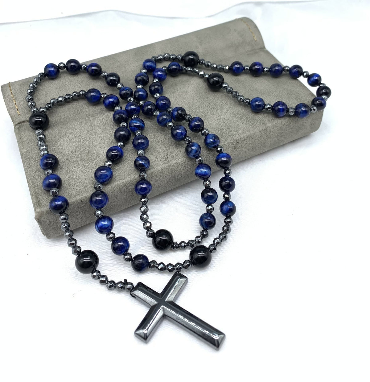 Beaded Stone Necklace for Men with Cross Pendant – Natural Gemstone Jewelry for Everyday Wear, Meditation & Mindfulness | Lonoma