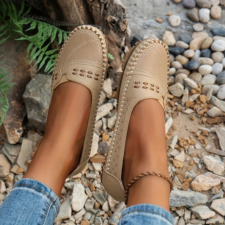 Women's Perforated Leather Slip-On Loafers for Effortless Summer Style | Koossa