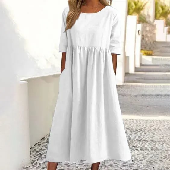 Women's Breathable Summer Midi Dress — Elegant Pleated Dress for Garden Parties & Seaside Occasions | Koossa