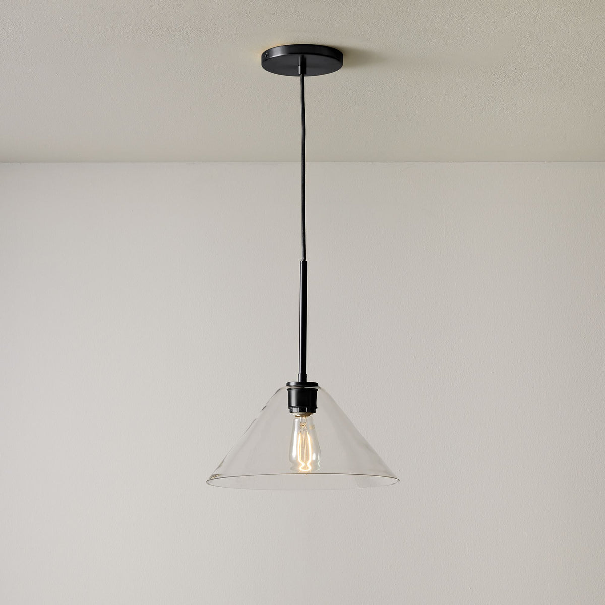 Tapered Glass Hanging Fixture with Metal Canopy – E26 Socket – Dimmable for Dining Room, Island, Entryway | Lonoma