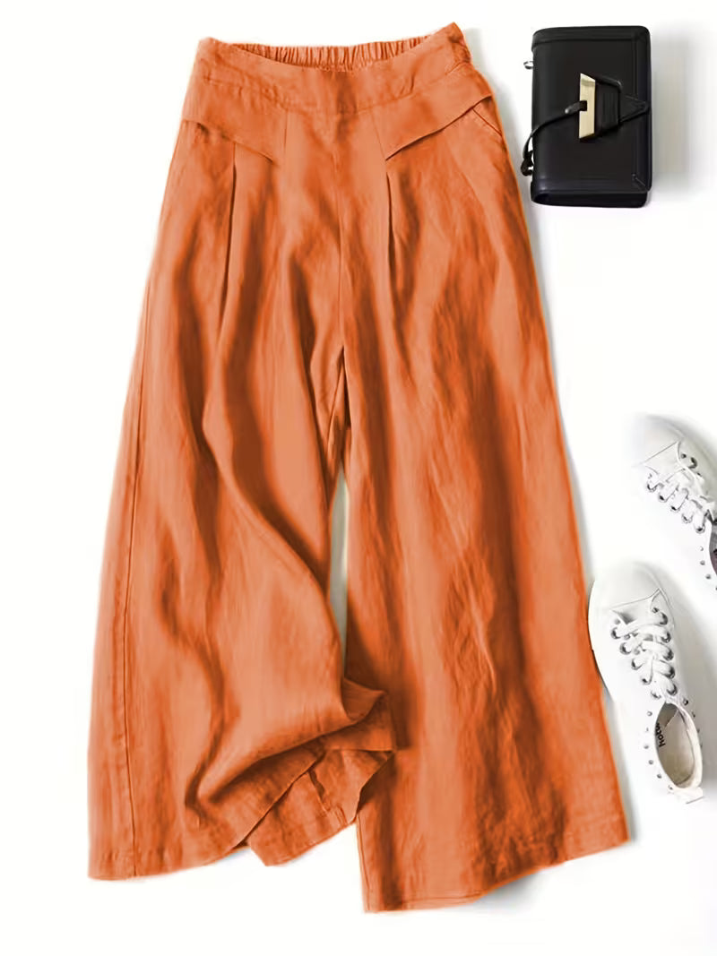 Lightweight Wide-Leg Trousers with Elasticated Waist in Breathable Cotton Blend for Everyday Comfort | Koossa