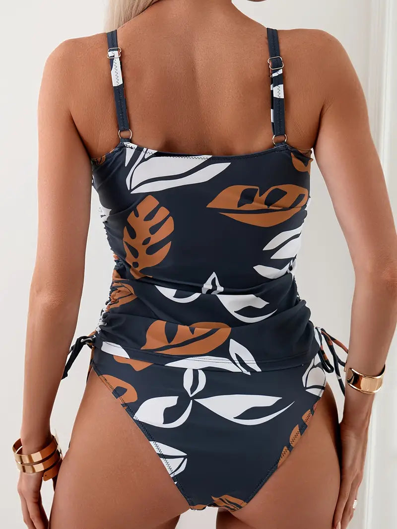 Women's Printed Tankini Swimsuit with Adjustable Straps and Removable Cups | Flattering Two-Piece Summer Swimwear | Koossa
