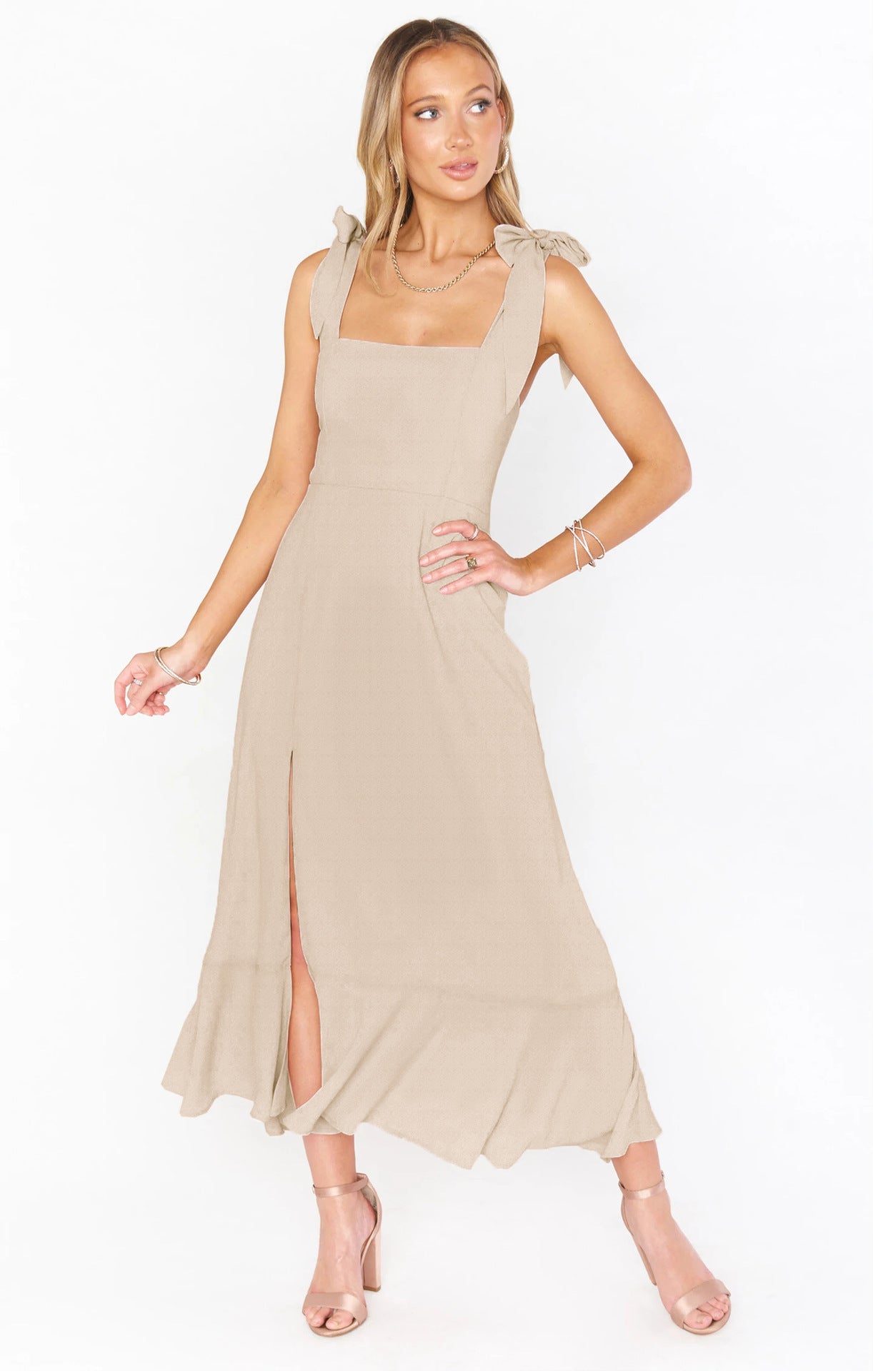 Women's Strapless Bodycon Midi Dress with Lace-Up Detail and Front Slit — Elegant Evening Dress for Cocktail Parties & Special Occasions | Koossa